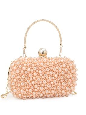 Pearl-Embellished Peach Evening Clutch